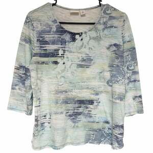 WEEKENDS BY CHICO'S Boxy T Shirt Blue Gray Size Large Short Length